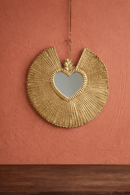 Ex-Voto Heart Mirror With Radiant Wings
