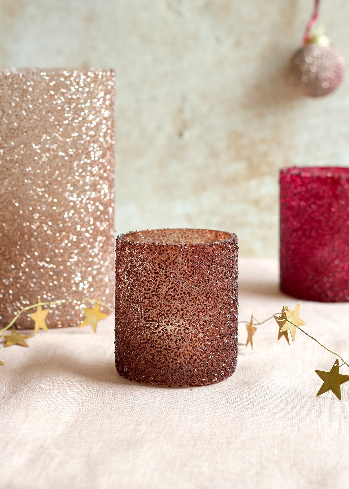 Glass Glitter Candle Holder Warm Brown