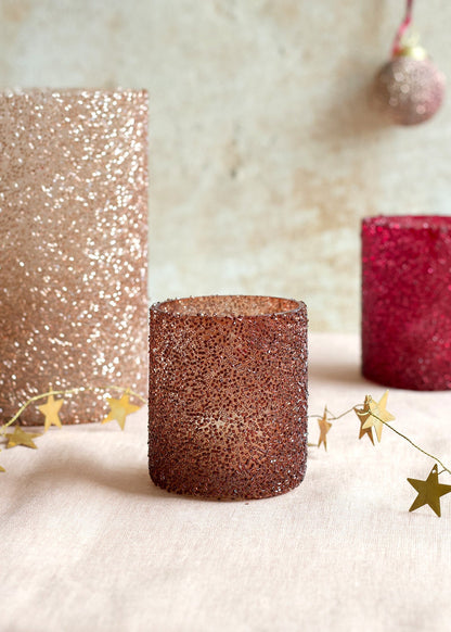 Glass Glitter Candle Holder Warm Brown