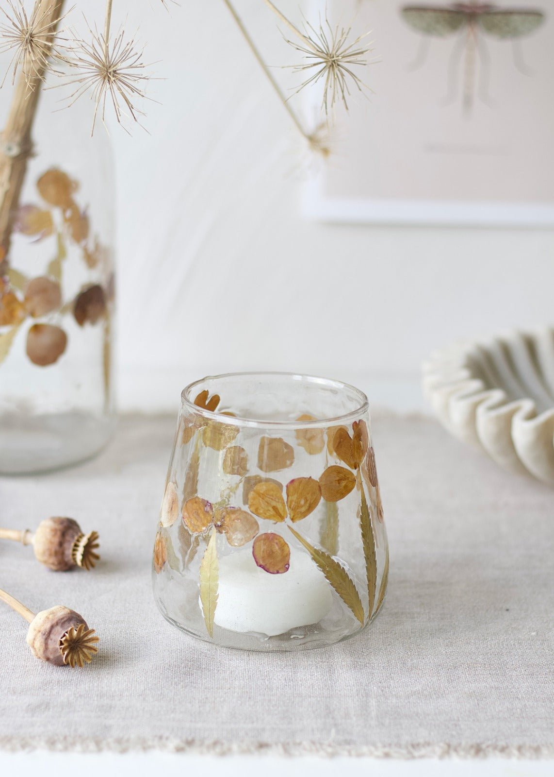 Glass Tealight Holder with Real Pressed Flowers