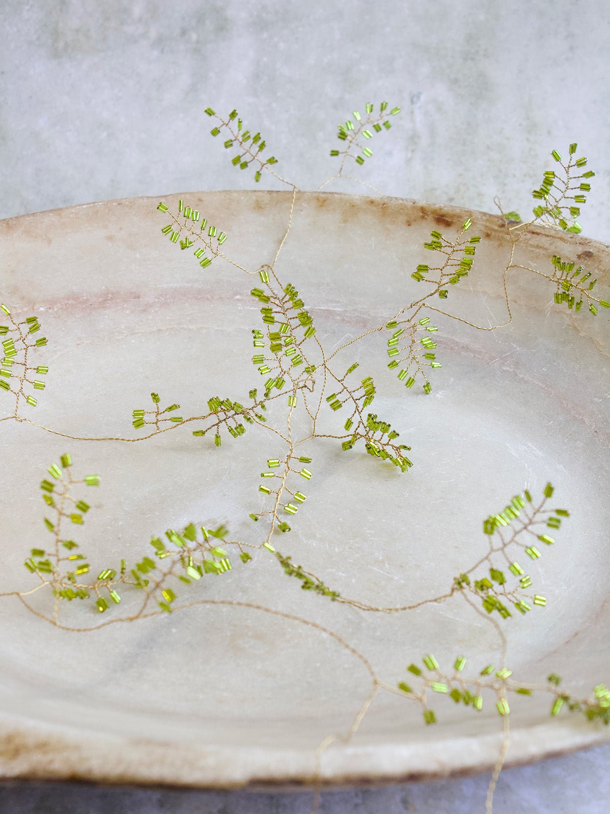 Golden Wire Garland with Light Green Beads