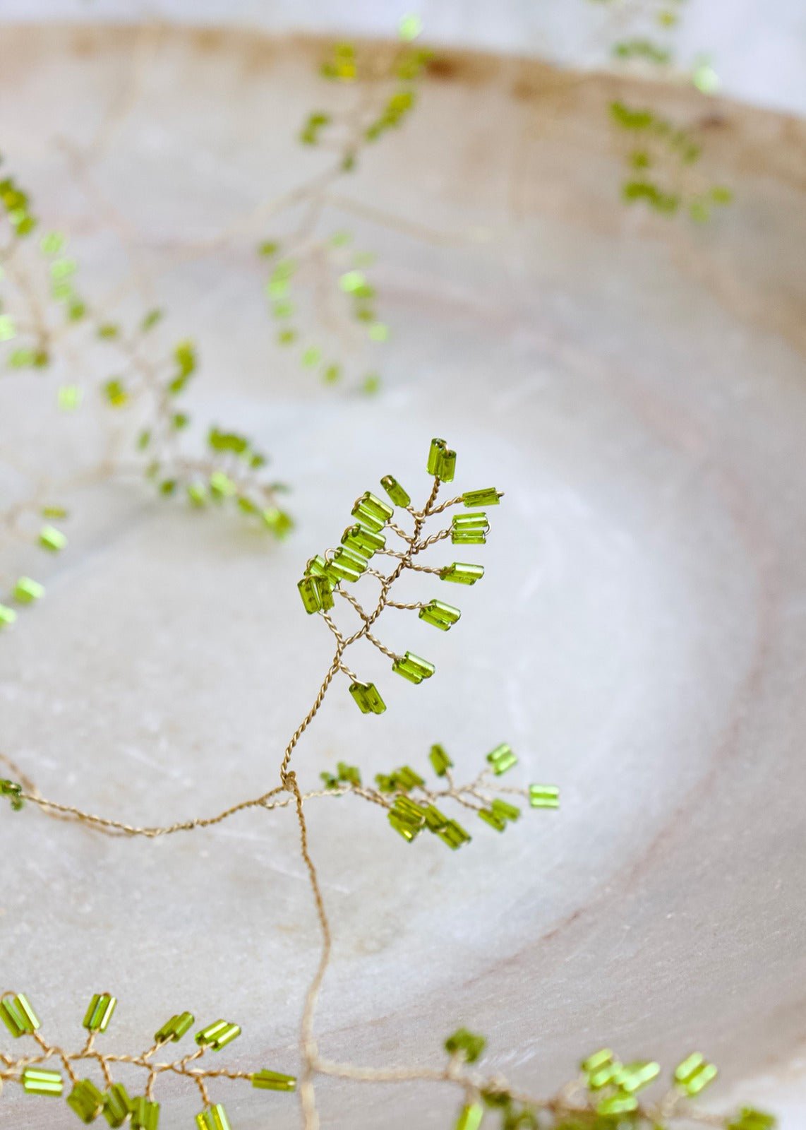 Golden Wire Garland with Light Green Beads