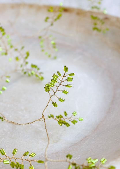 Golden Wire Garland with Light Green Beads