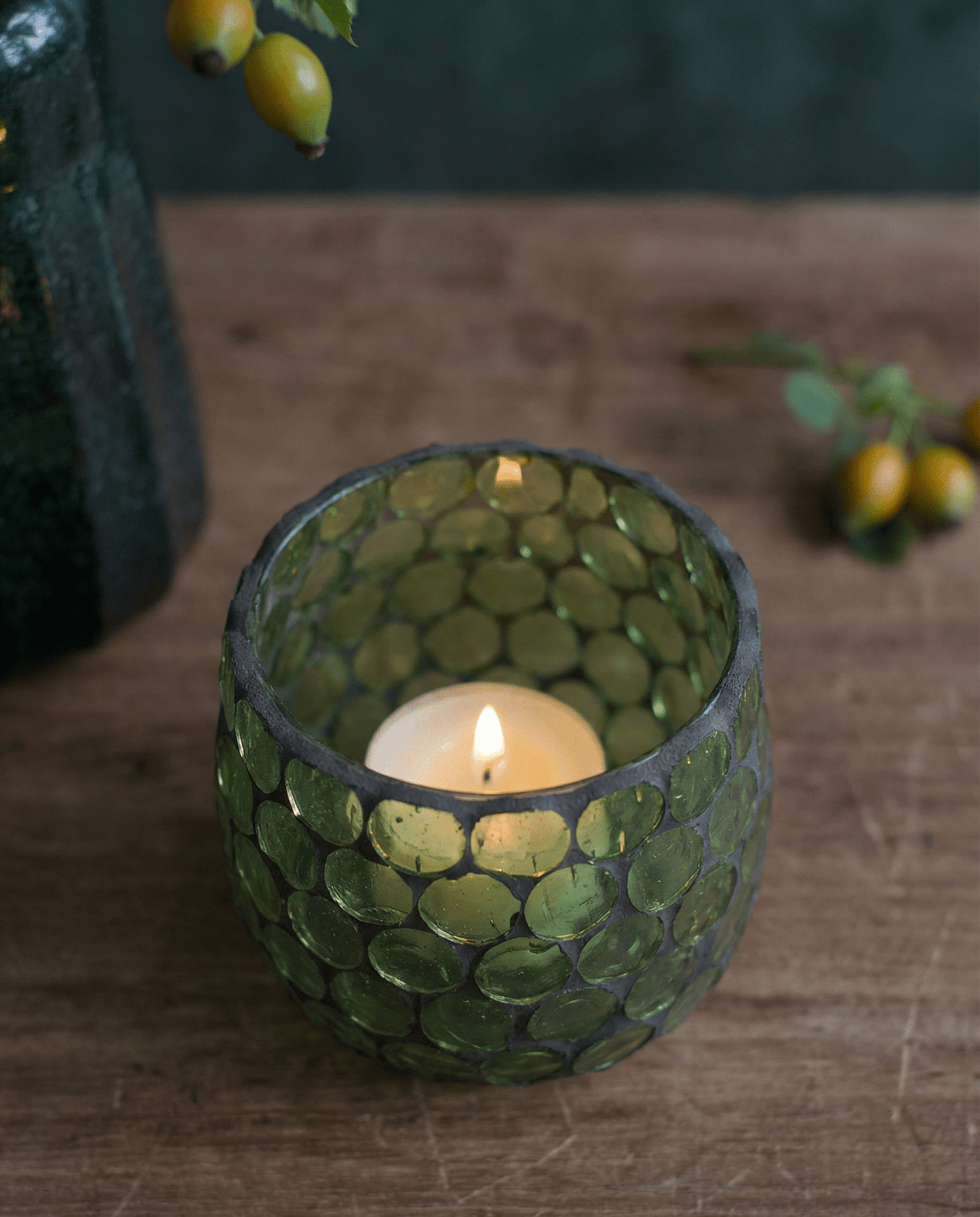 Tealight green glass mosaic