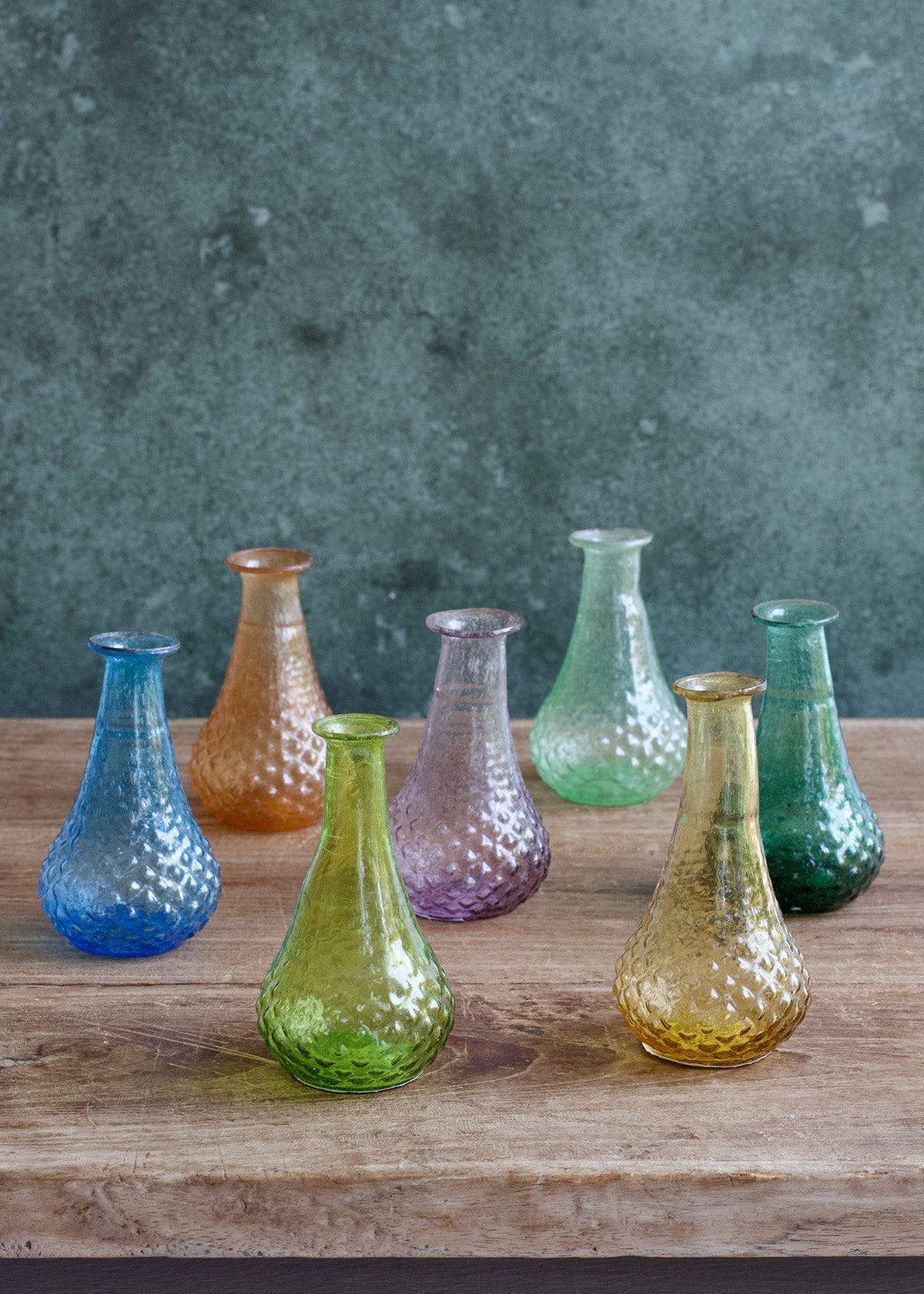 Handmade Blue Glass Bud Vase with Bubble Texture