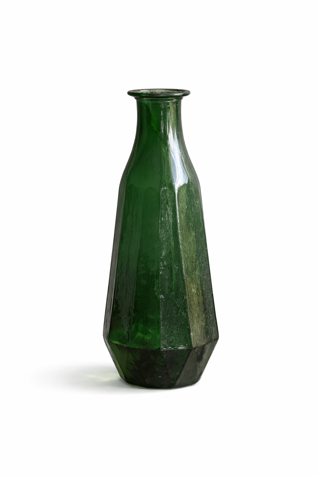 Handmade Dark Green Faceted Glass Vase
