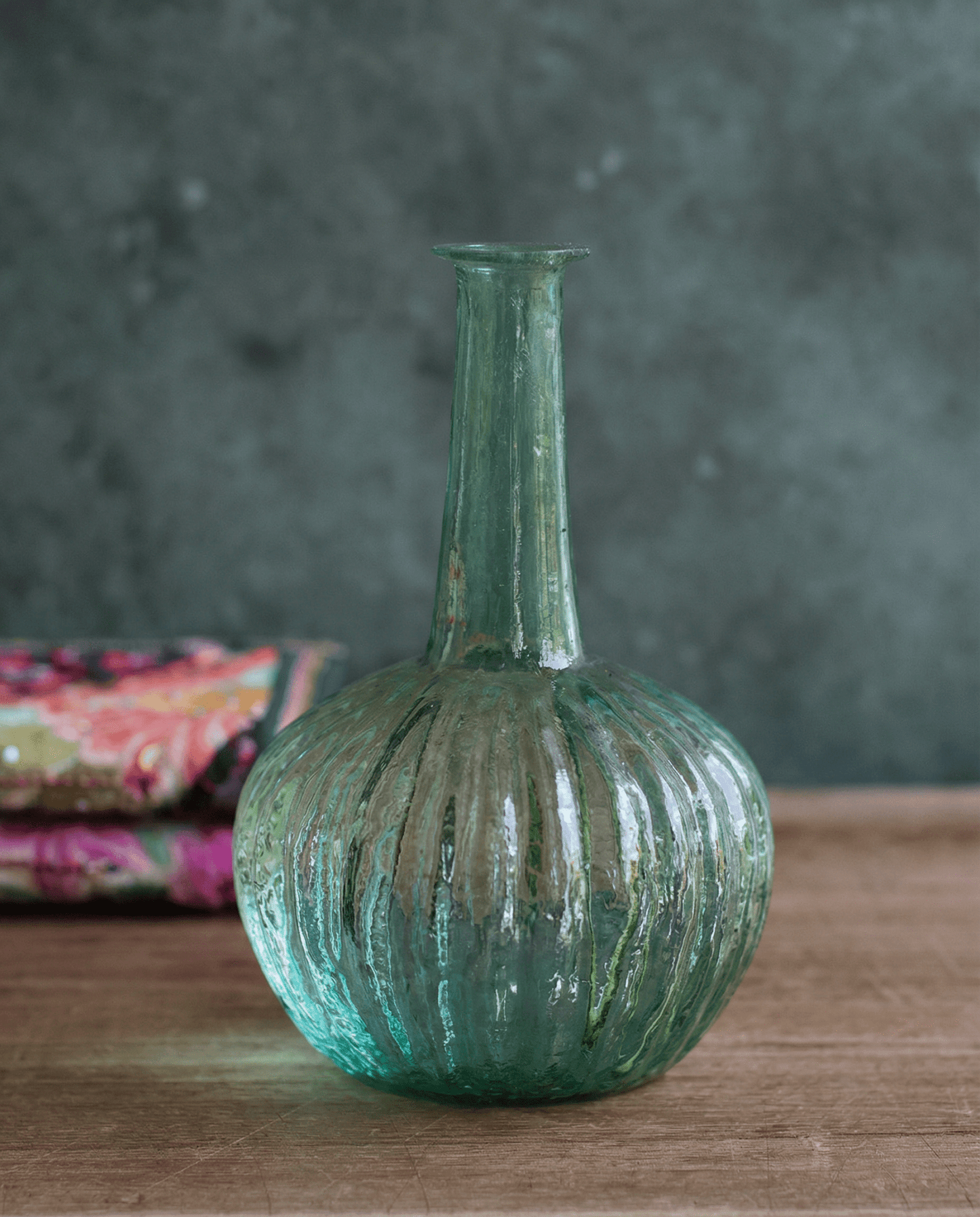 Handmade Emerald Green Ribbed Globe Vase