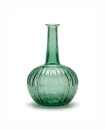 Handmade Emerald Green Ribbed Globe Vase