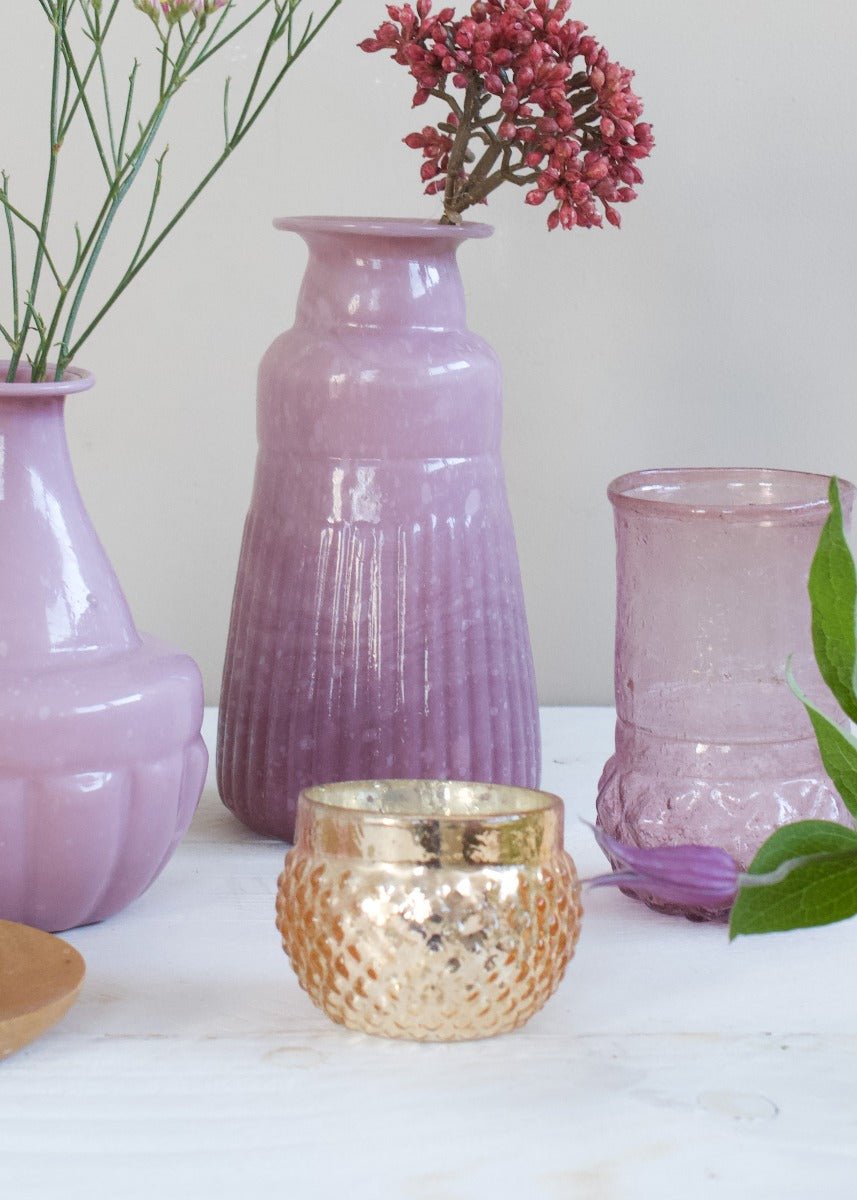 Handmade Lilac Glass Vase with Faceted Base