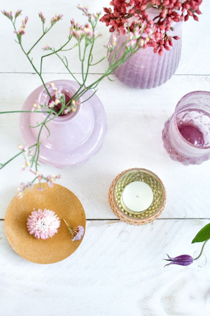 Handmade Lilac Glass Vase with Faceted Base