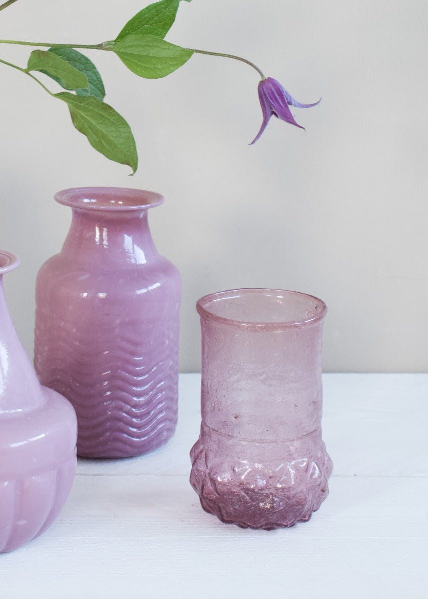 Handmade Lilac Glass Vase with Faceted Base