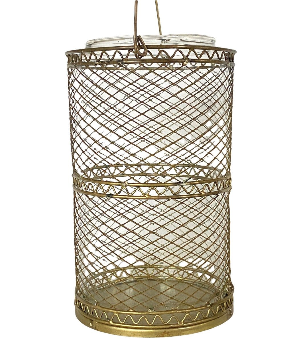 Gold wire mesh lantern on a white background