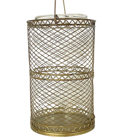 Gold wire mesh lantern on a white background