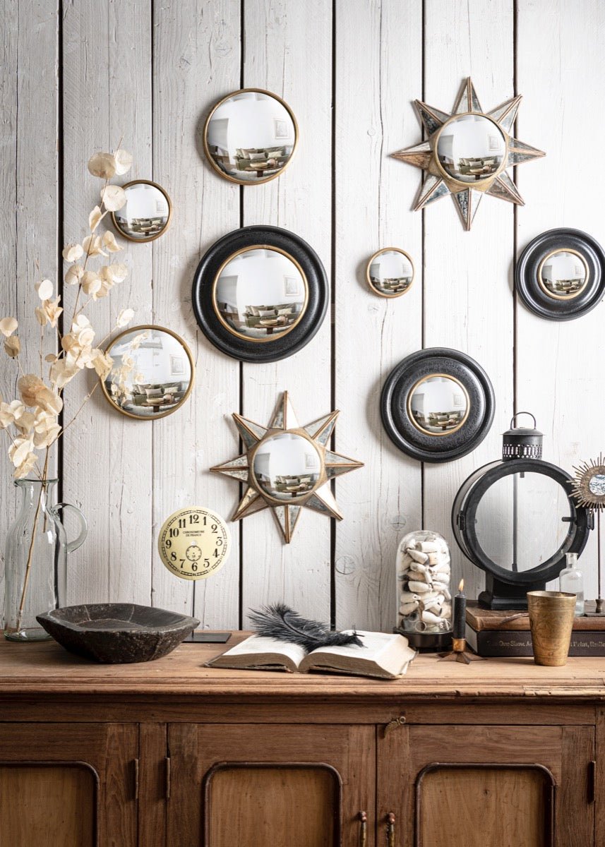 Large Convex Mirror with Brass Frame