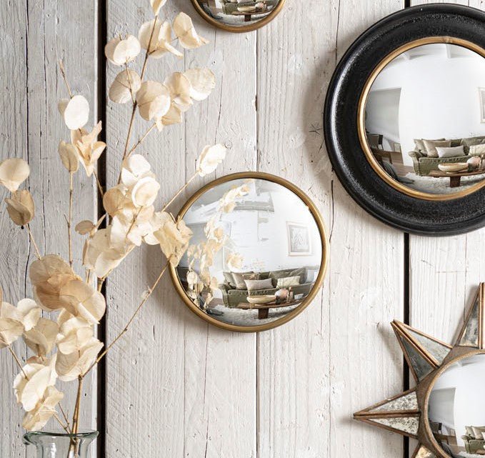 Large Convex Mirror with Brass Frame
