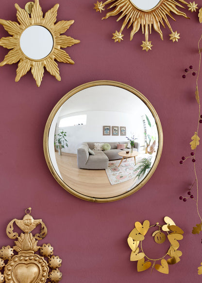 Large Convex Mirror with Brass Frame