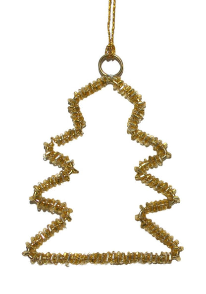 Gold Christmas tree-shaped ornament on a white background