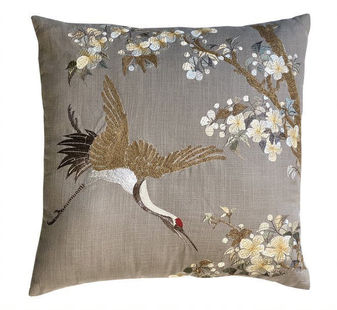 handmade cushion features a beautiful design crafted from cotton greige with embroidery