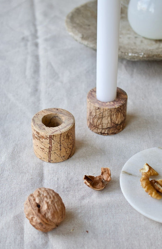 Marble candle holder brown