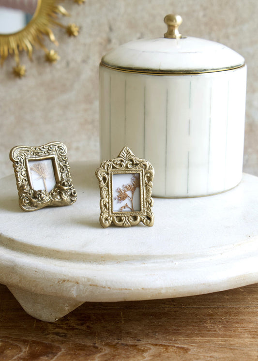 Set van twee handgemaakte mini fotolijstjes van messing