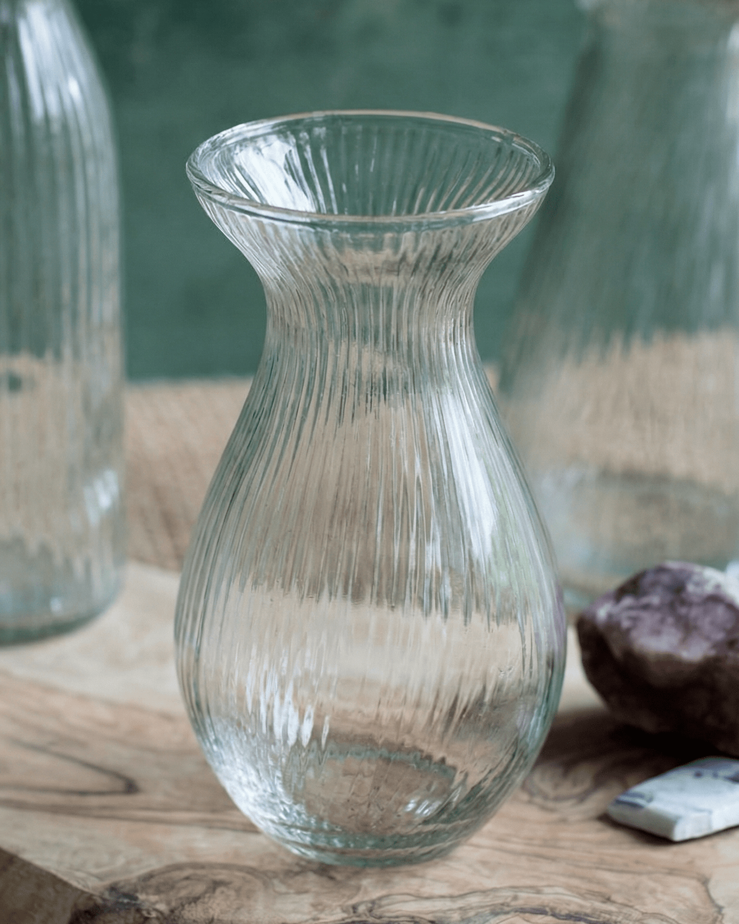 Small Curved Ribbed Glass Vase