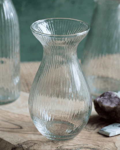 Small Curved Ribbed Glass Vase