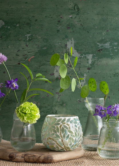 Small Round Ribbed Glass Vase