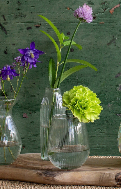 Small Round Ribbed Glass Vase