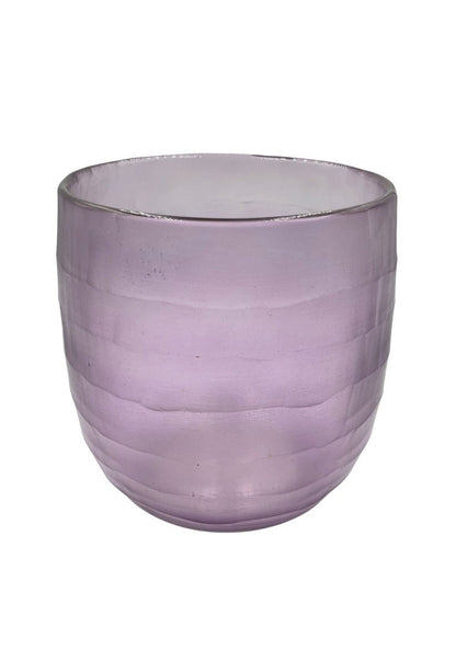 Lilac vase made from hand-blown recycled glass with a matte, ribbed texture and a softly rounded shape.