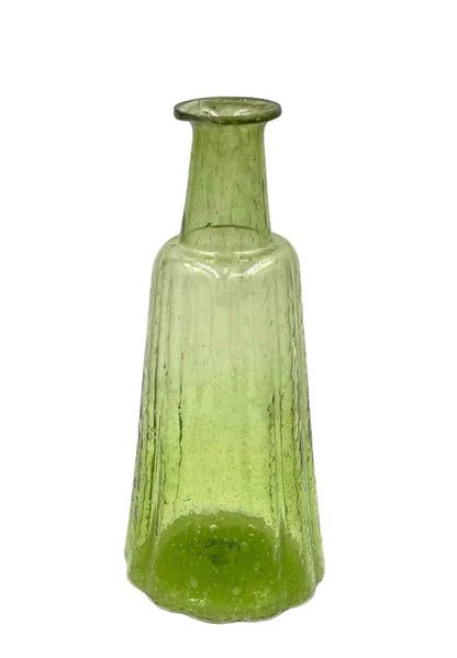 Tall green vase with a fluted silhouette and subtle vertical ridges, hand-blown from recycled glass.
