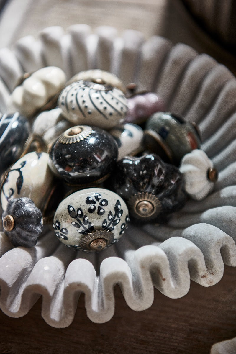 Ceramic Knob Black Flower