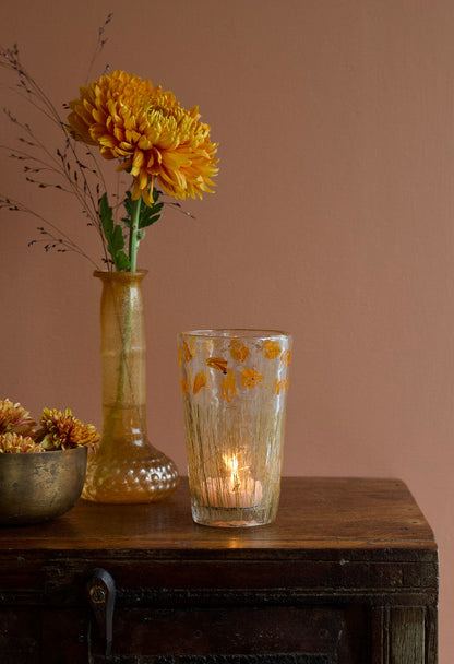 Teelichthalter mit gepressten Blumen