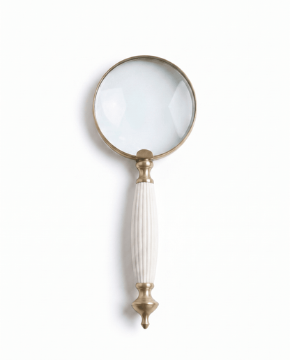 White Carved Handle Magnifying Glass
