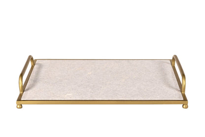 White Marble Tray With Gold Handles